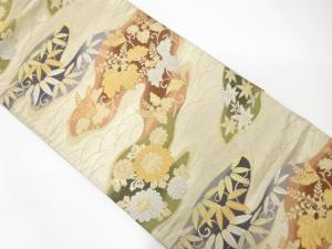 アンティーク　流水に菊・桐・楓模様織り出し袋帯（材料）